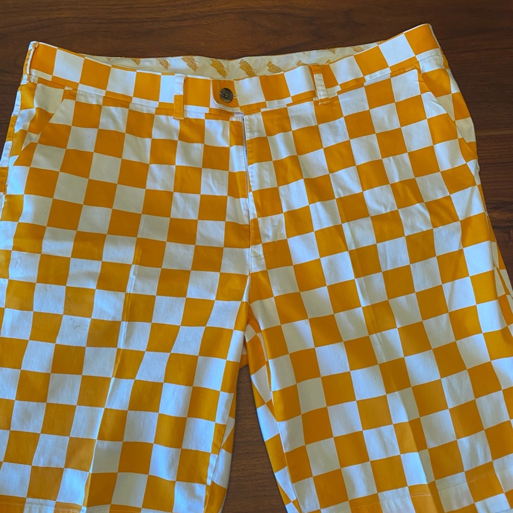 Loudmouth Golf Shorts Vibrant Orange and White Checkered Shorts